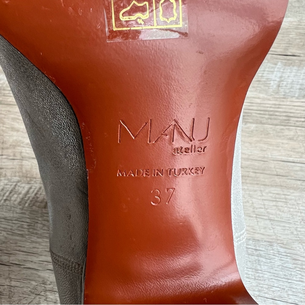 MANU Atelier Leather Metallic Silver Square Toed Chelsea Heeled Boots - Picture 10 of 13